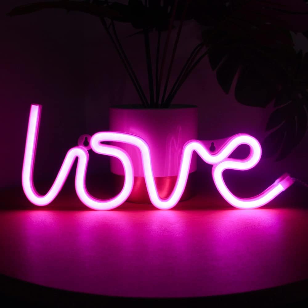 Love Neon LED Light Sign Table Decoration, Gifts, Night Light with USB, (Pink)