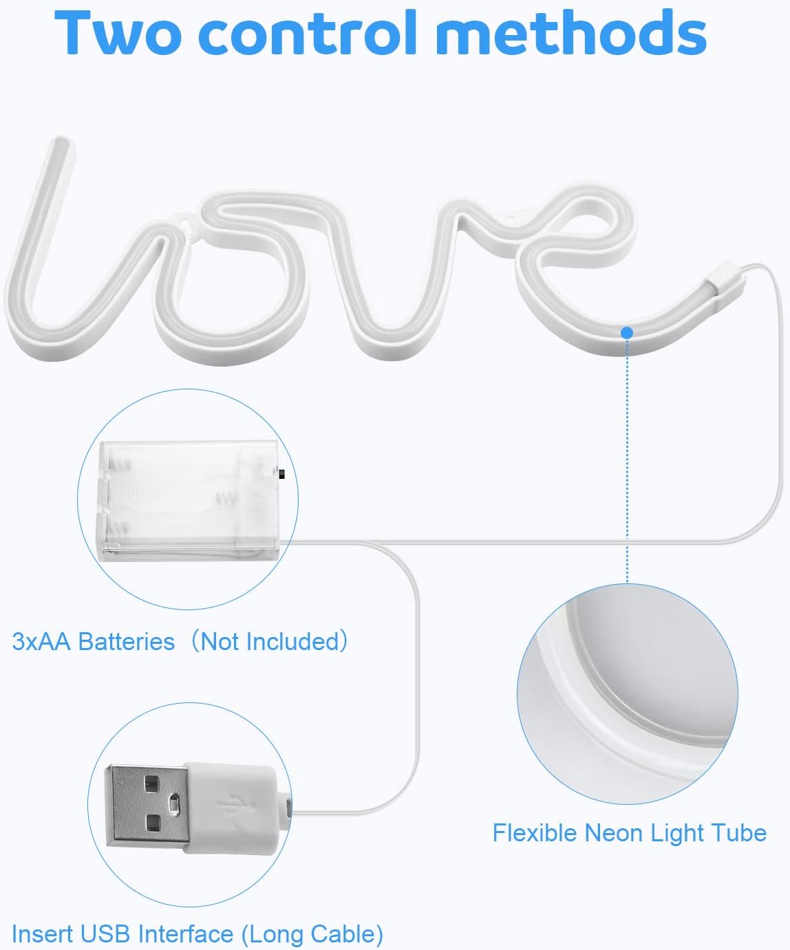 Love Neon LED Light Sign Table Decoration, Gifts, Night Light with USB, (Pink)