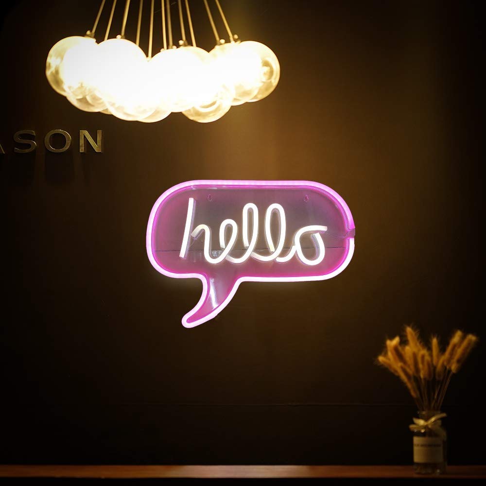 Neon Light Wall Art Sign 17” x 12” inch Hello Sign LED Word Bubble (Pack of 1)