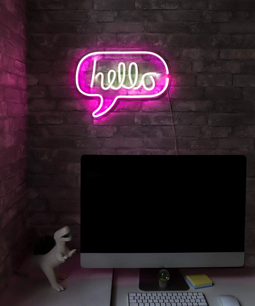Neon Light Wall Art Sign 17” x 12” inch Hello Sign LED Word Bubble (Pack of 1)