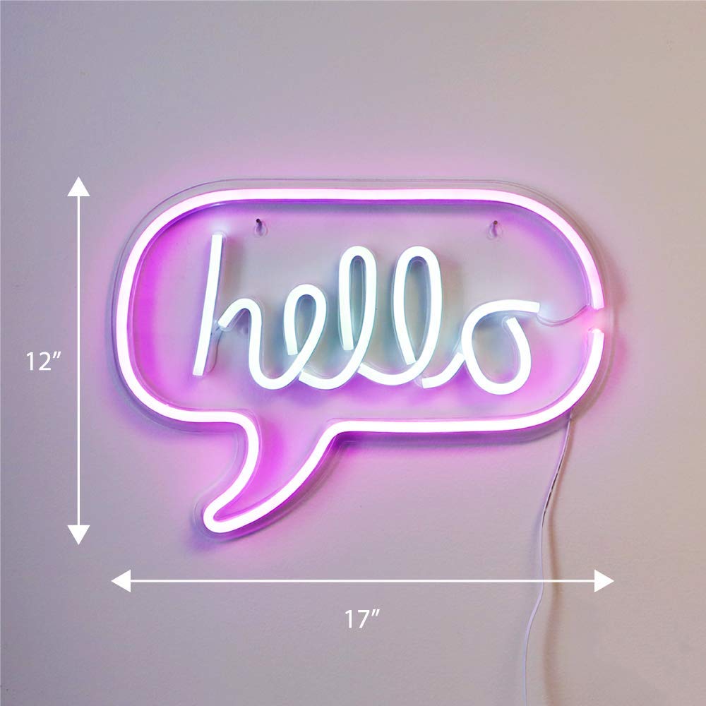 Neon Light Wall Art Sign 17” x 12” inch Hello Sign LED Word Bubble (Pack of 1)