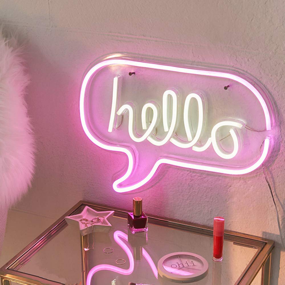 Neon Light Wall Art Sign 17” x 12” inch Hello Sign LED Word Bubble (Pack of 1)