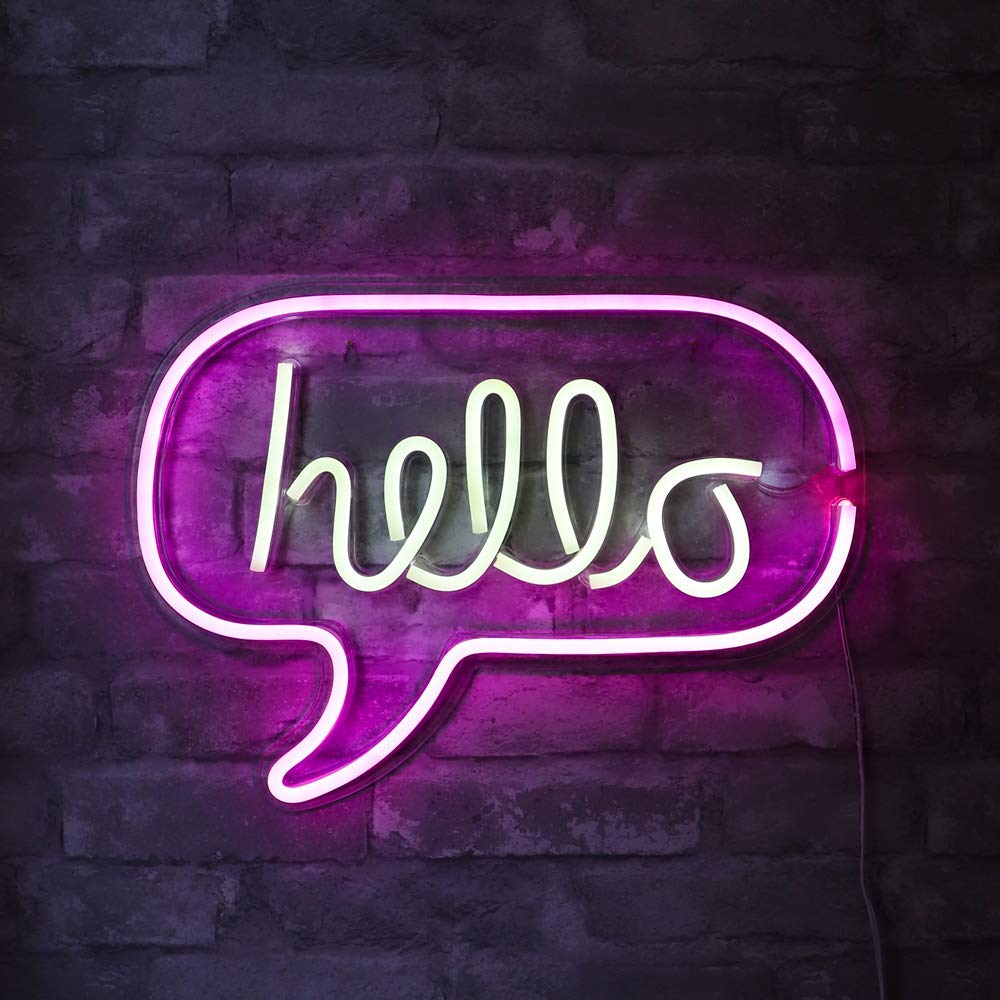 Neon Light Wall Art Sign 17” x 12” inch Hello Sign LED Word Bubble (Pack of 1)
