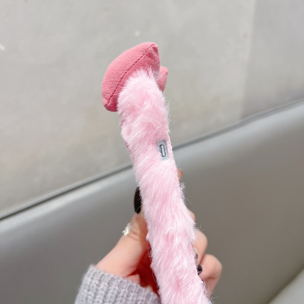 Bow Pattern Furry Soft Phone Case with Furry Bracelet - iPhone 16 Pro Max