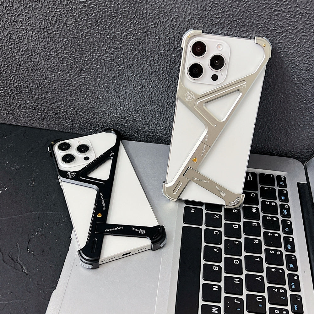Geometric Metal Phone Case with Bracket Stand - iPhone 15 Pro