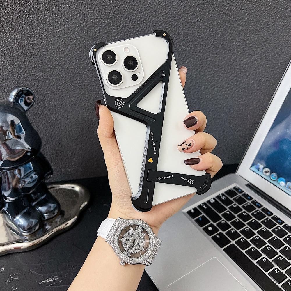 Geometric Metal Phone Case with Bracket Stand - iPhone 15 Pro