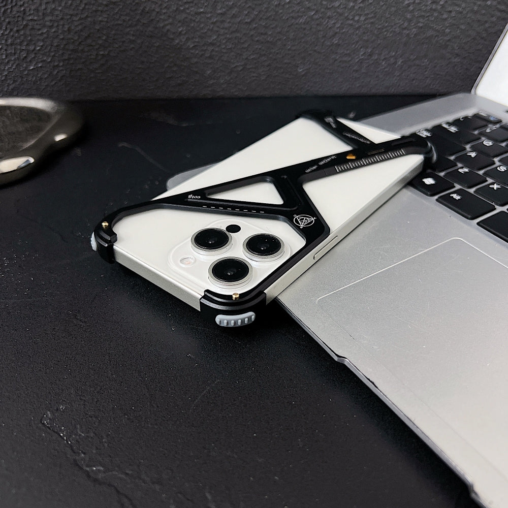 Geometric Metal Phone Case with Bracket Stand - iPhone 15 Pro