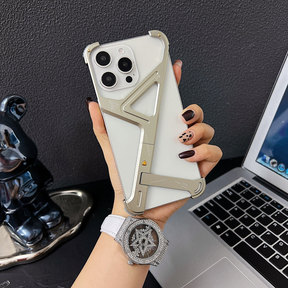 Geometric Metal Phone Case with Bracket Stand - iPhone 15 Pro