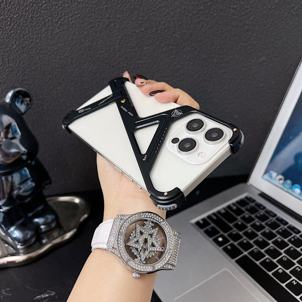 Geometric Metal Phone Case with Bracket Stand - iPhone 15 Pro