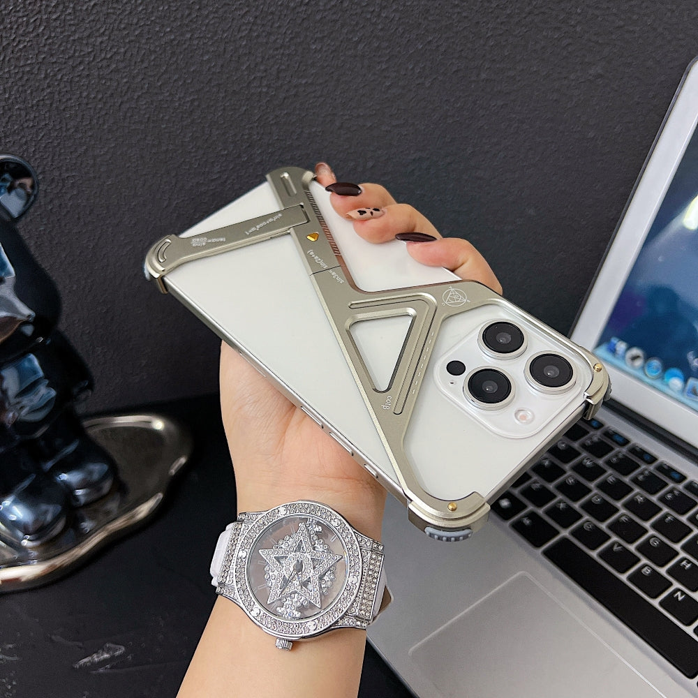 Geometric Metal Phone Case with Bracket Stand - iPhone 15 Pro
