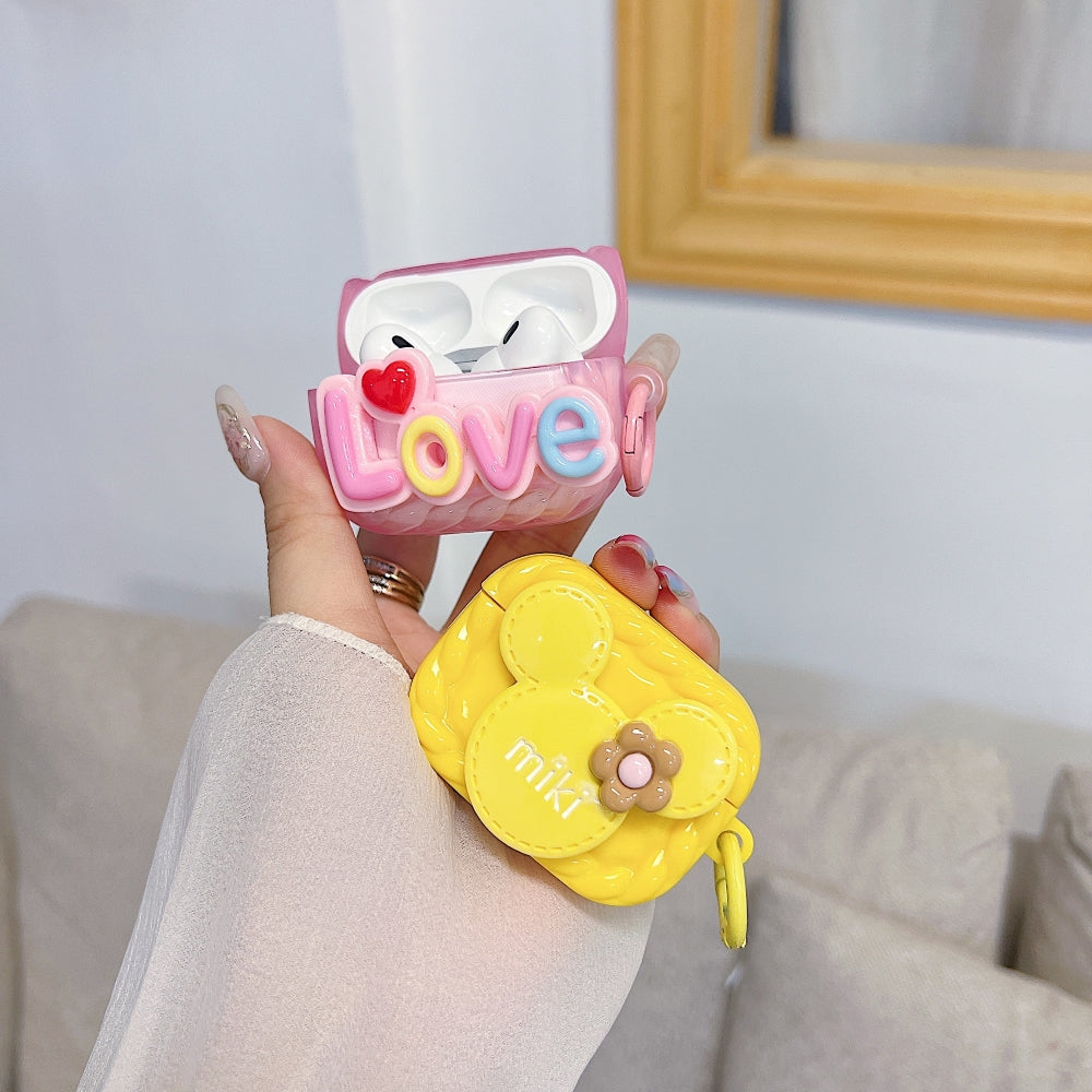 Love Embossed Pattern AirPods Pro 2 Case | PC (Hard) Case with Keychain Hook