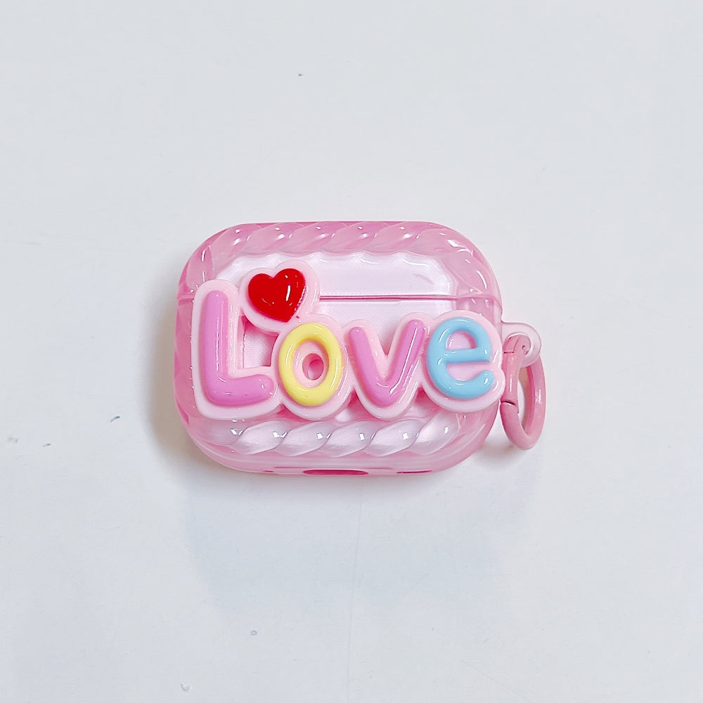 Love Embossed Pattern AirPods Pro 2 Case | PC (Hard) Case with Keychain Hook
