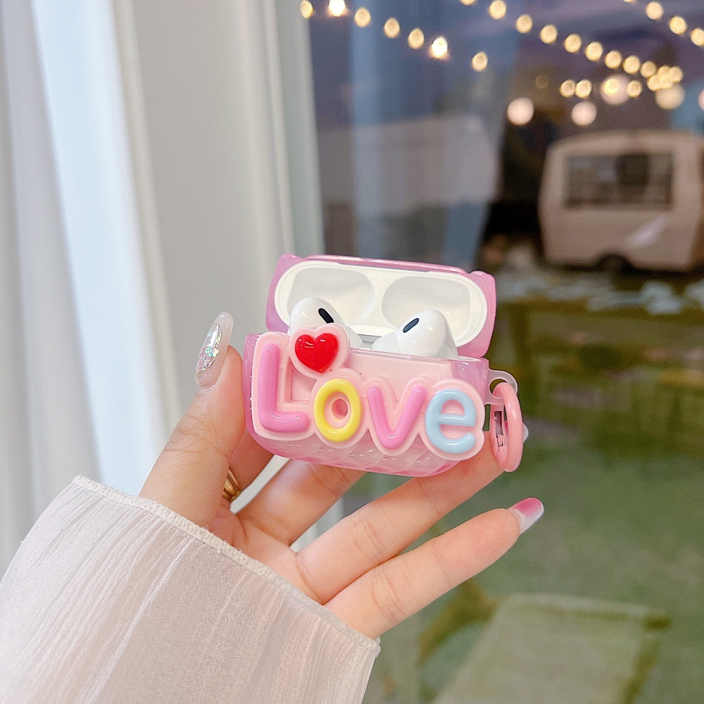 Love Embossed Pattern AirPods Pro 2 Case | PC (Hard) Case with Keychain Hook