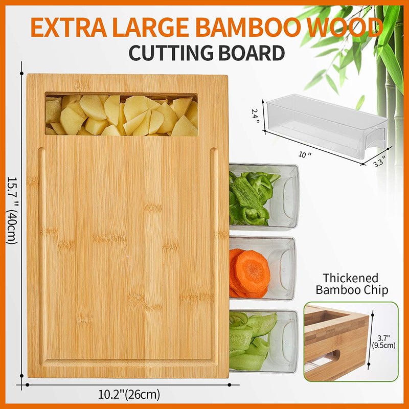 4 Containers With Wooden Chopping Board