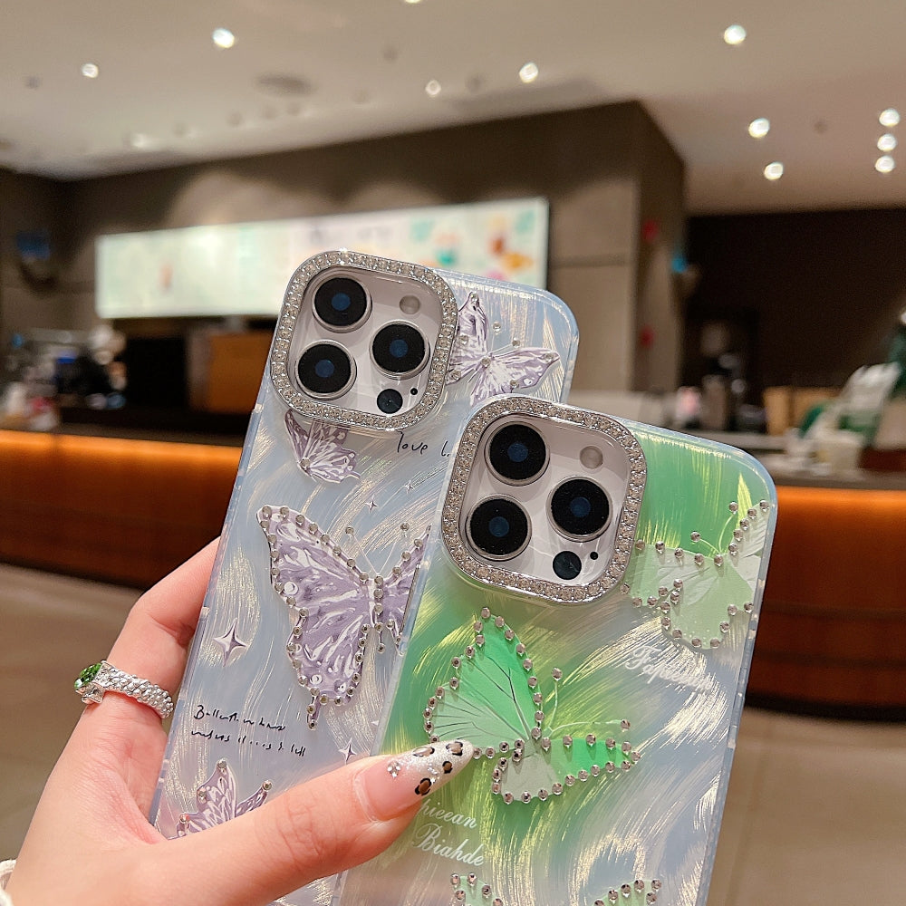 Printed Butterfly Stone Pattern TPU (Soft) | PC (Hard) Phone Case with Bracelet - iPhone 14 Plus