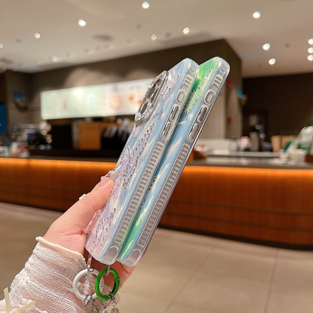 Printed Butterfly Stone Pattern TPU (Soft) | PC (Hard) Phone Case with Bracelet - iPhone 14 Plus