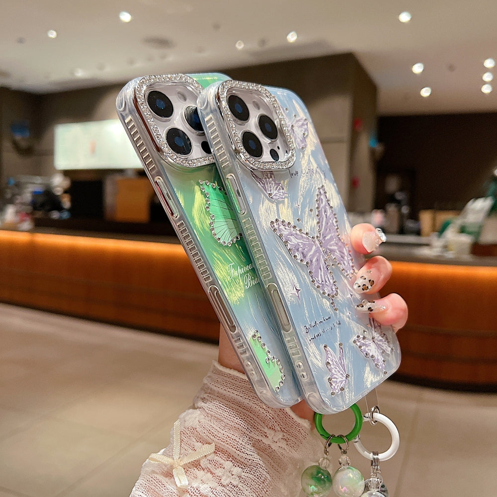 Printed Butterfly Stone Pattern TPU (Soft) | PC (Hard) Phone Case with Bracelet - iPhone 14 Plus
