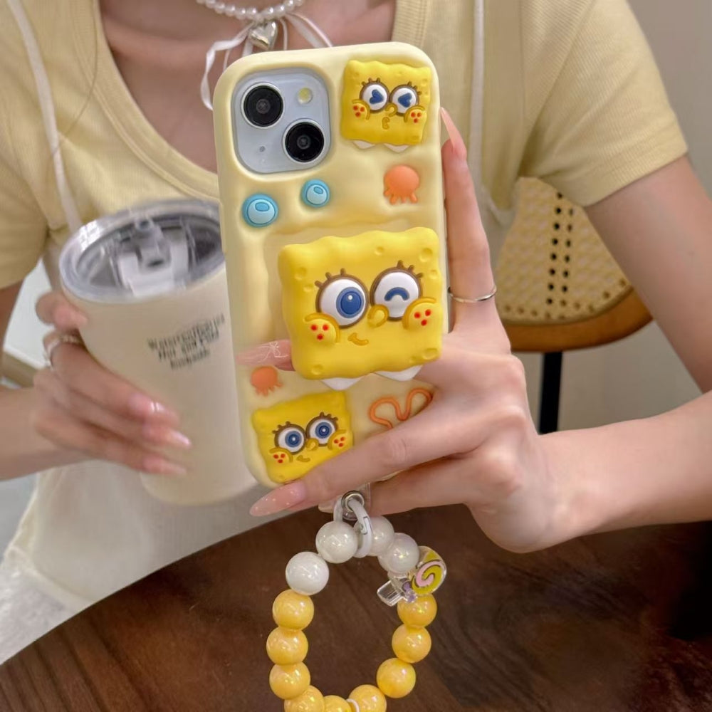Spongebob Stand Silicone Soft Phone Case with Bracelet - iPhone 16 Pro Max