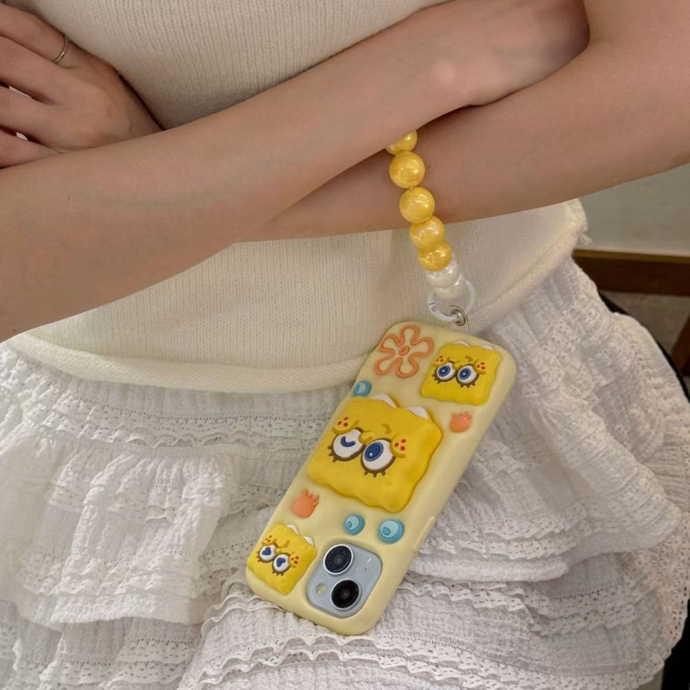 Spongebob Stand Silicone Soft Phone Case with Bracelet - iPhone 16 Pro Max