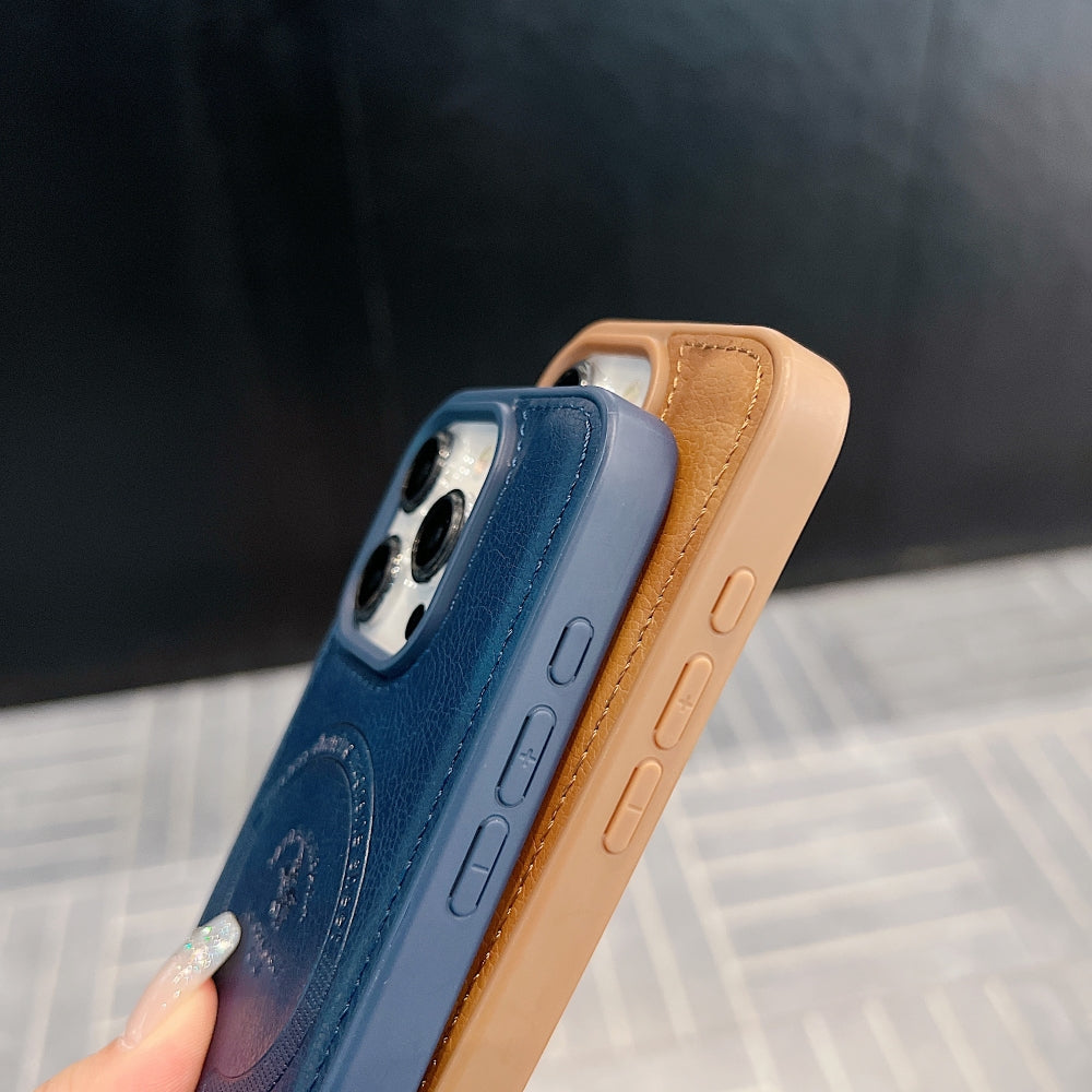 Wireless Charging PU Leather Rugged Kickstand Phone Case - iPhone 16 Pro