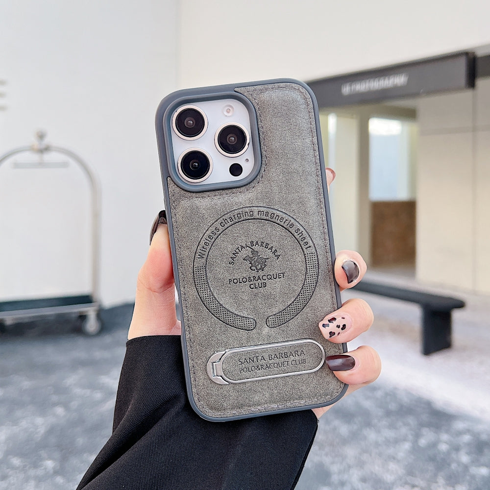 Wireless Charging PU Leather Rugged Kickstand Phone Case - iPhone 16 Pro
