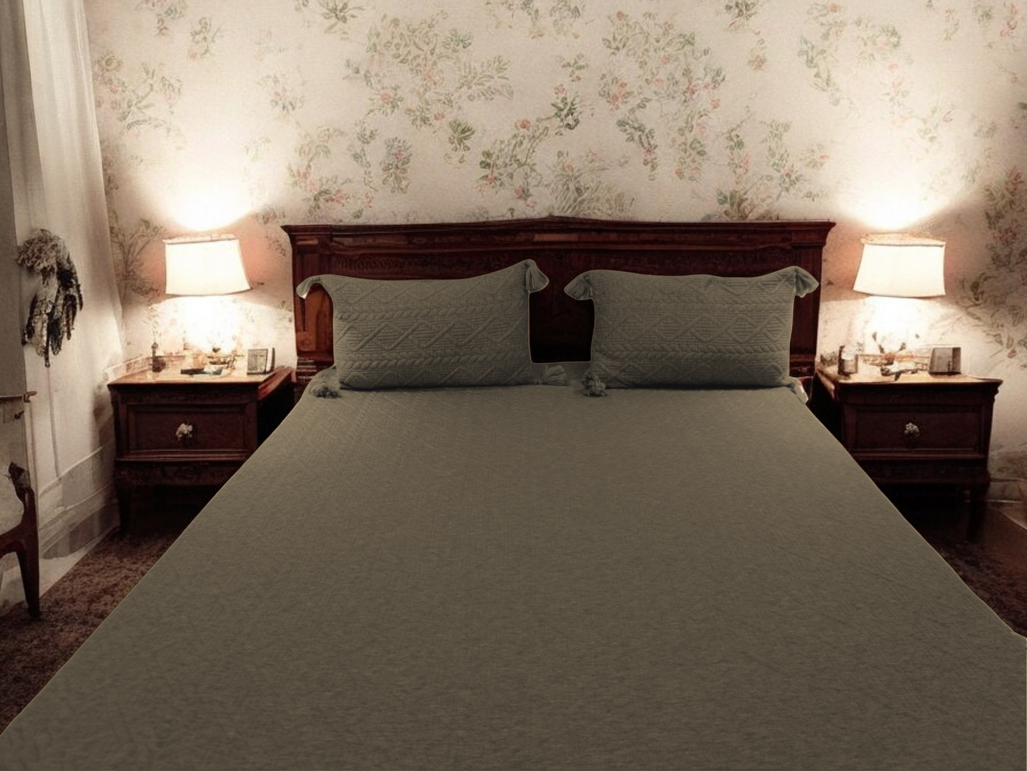 olive knitted bedcover set| 90 X 108