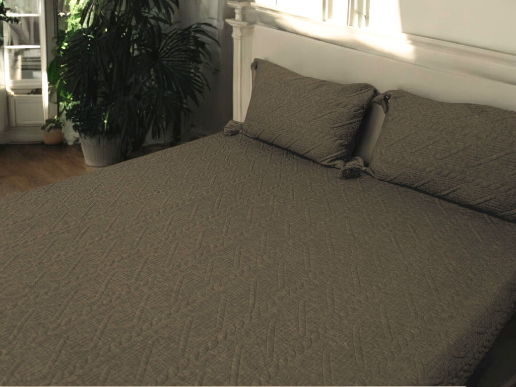 olive knitted bedcover | side view